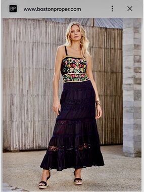 Boston Proper Sequin and Embroidered lace inset maxi dress